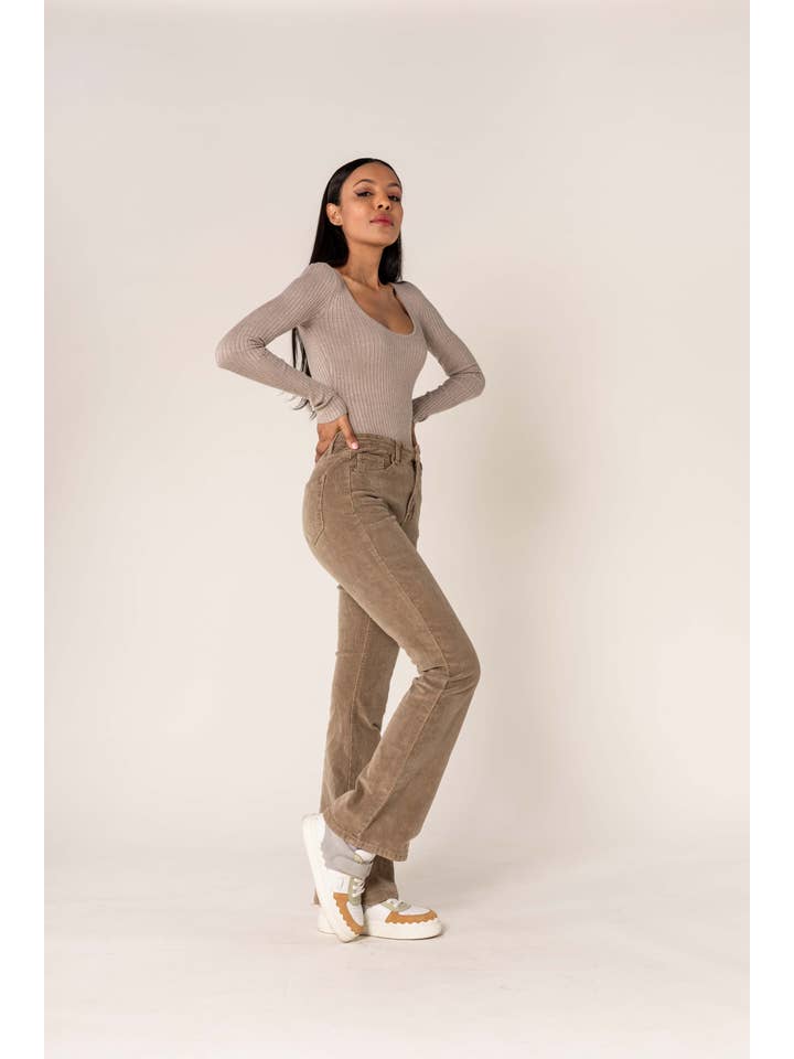 Nina Carter - Wholesale Pants - Women's - Bootcut High Waist Corduroy Back to School J2215