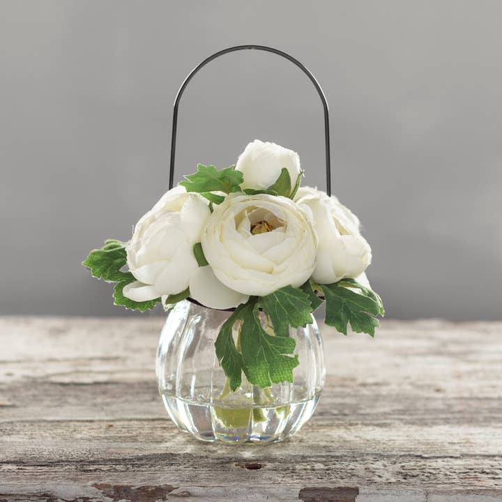 White Ranunculus Vase for wholesale by Primitives by Kathy