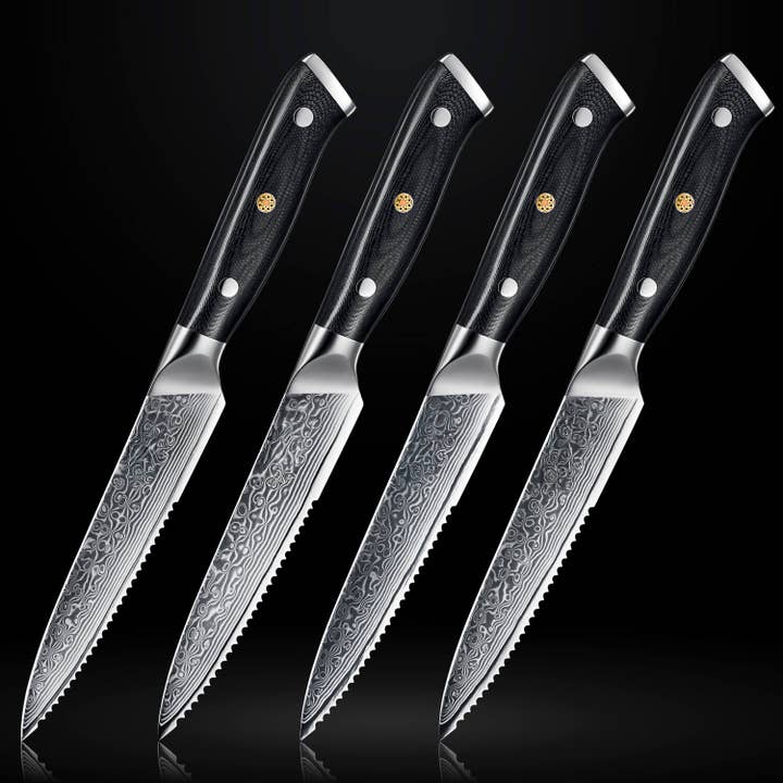 Japanese Damascus Steak Knife Set w/ Full-Body Handle (4) for wholesale by Senken Knives