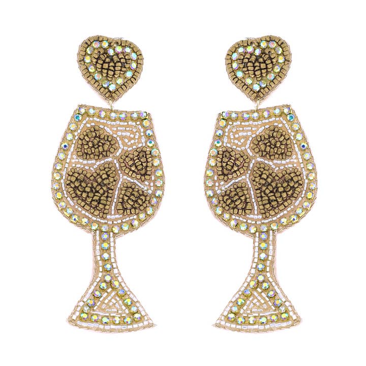 Jeweled Wine Glass Beaded Valentine Earrings for wholesale by SP Sophia Collection