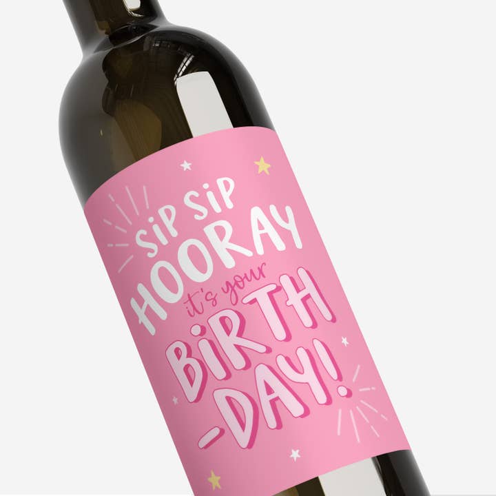 Kreate Paper Co. - Wholesale Gift Tag Label - Birthday Wine Bottle Label, Sip Sip Birthday, Gifts