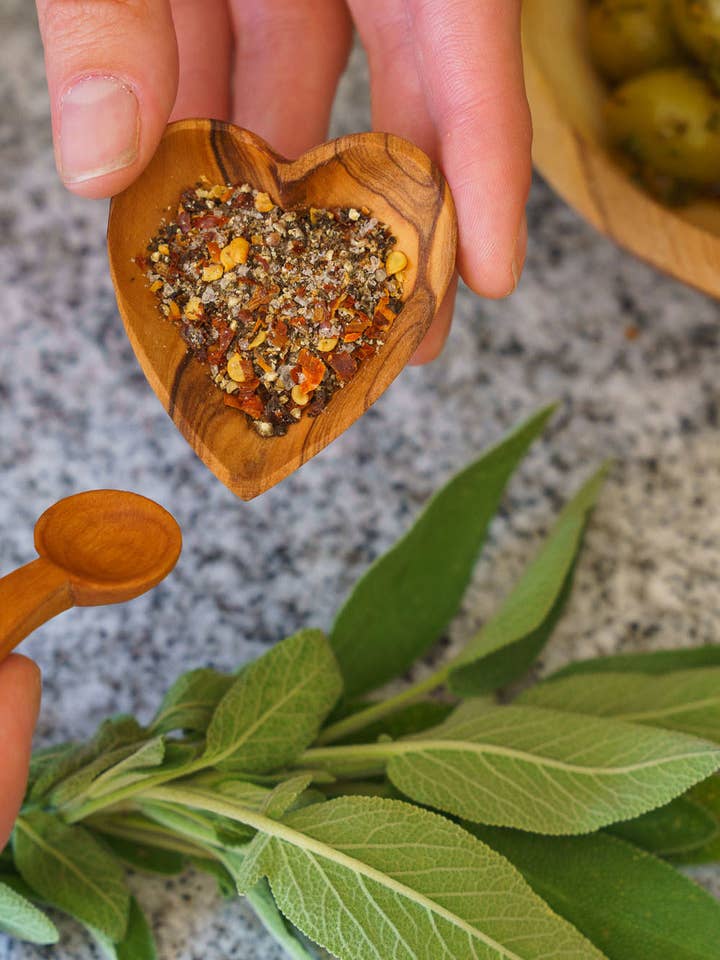 Olive Wood Heart Salt and Spice Dish for wholesale by AARVEN