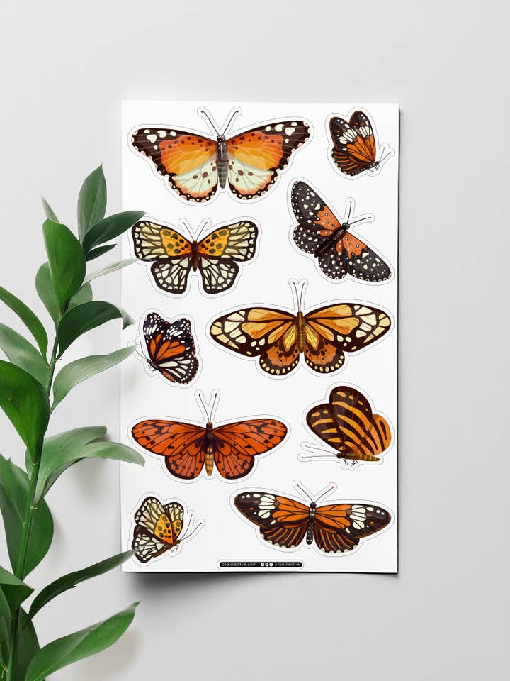 Orange Butterflies 4"x7" Sticker Sheet for wholesale by Faux Theory Design