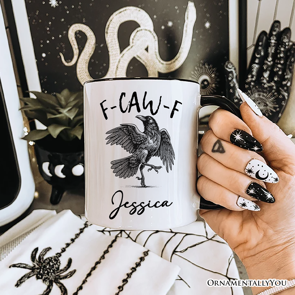 OrnamentallyYou – wholesale Coffee mug – F-CAW-F Gothic Raven Gift Mug, Snarky Halloween Gift7