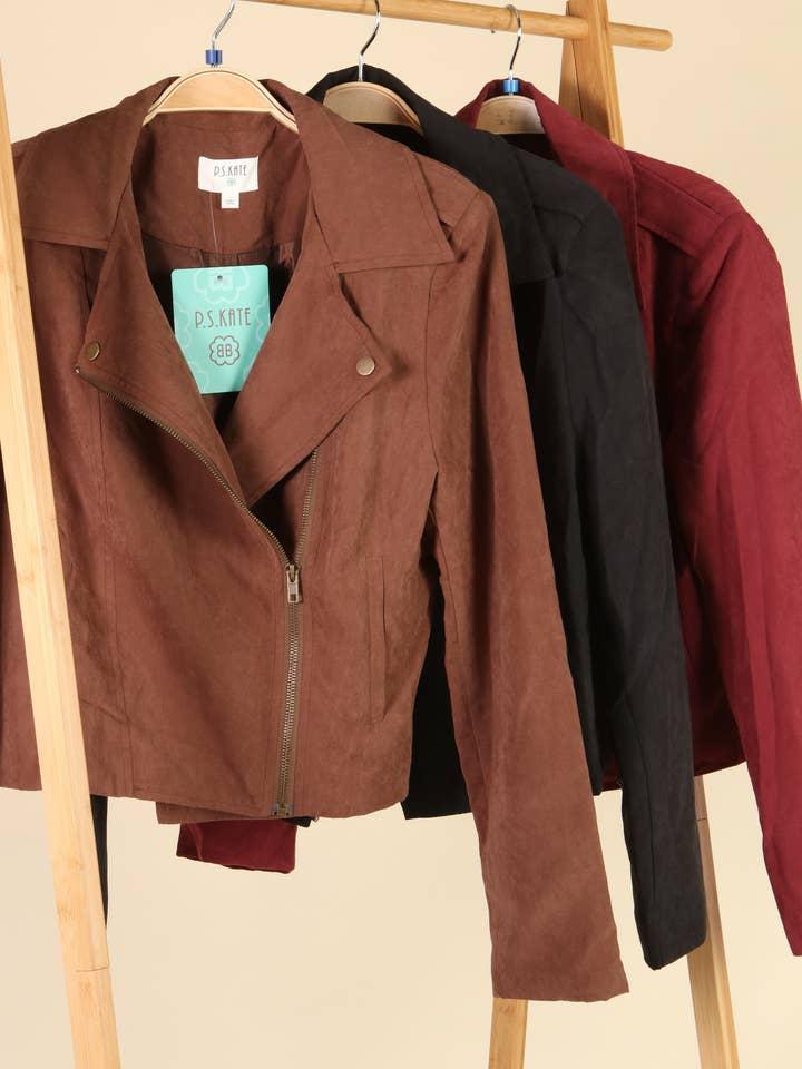 Suede bikerjack p18350 voor wholesale door P.S Kate