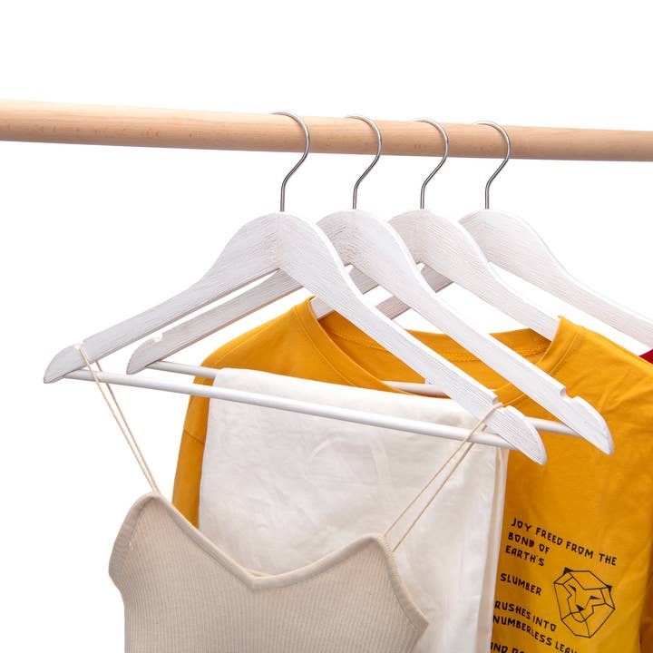 Quality Hangers - Wholesale Clothes Hangers - WV40 - White Rustic Vintage Wooden Hanger, 17.5" - 80