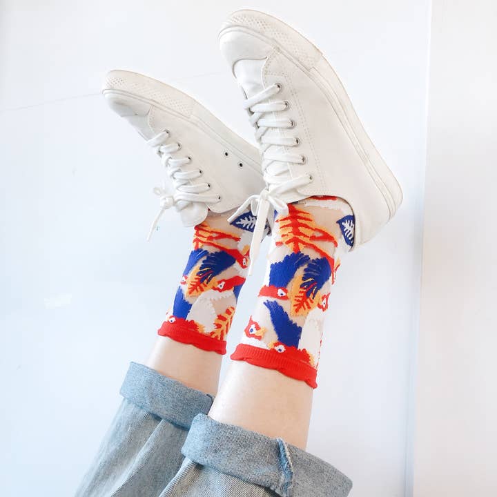 Parrot Sheer Sokken - Rode manchet voor wholesale door PAPERSELF