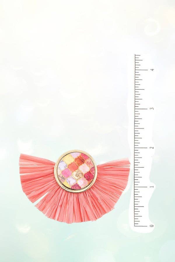 Andrea Bijoux - Wholesale Dangle Earrings - ROUND MIX PRINT RAFFIA TASSEL EARRING1