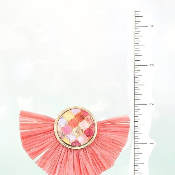 Andrea Bijoux - Wholesale Dangle Earrings - ROUND MIX PRINT RAFFIA TASSEL EARRING1