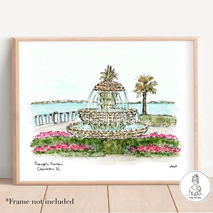 Messy Heart Studio - Wholesale Art Print - Charleston, South Carolina - Pineapple Fountain. Art Print