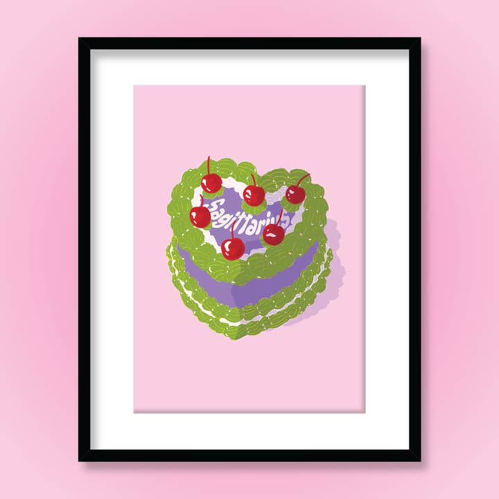 Ruby Roller Art - Vendita all'ingrosso Stampa artistica - Torta estetica cuore con ciliegie segno zodiacale stampa artistica