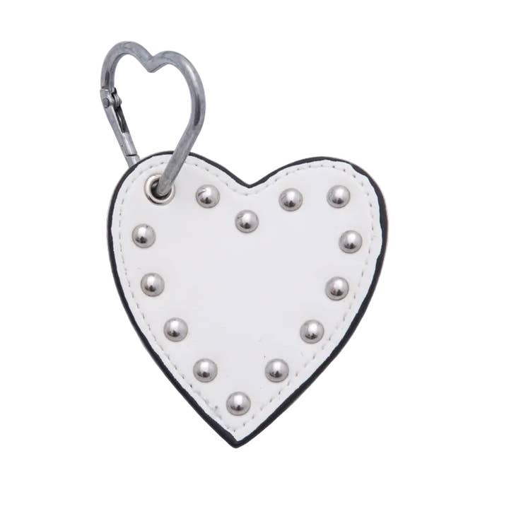 White Heart Stud Bag Charm ✦ BC-21WB088 for wholesale by Simply Jewels