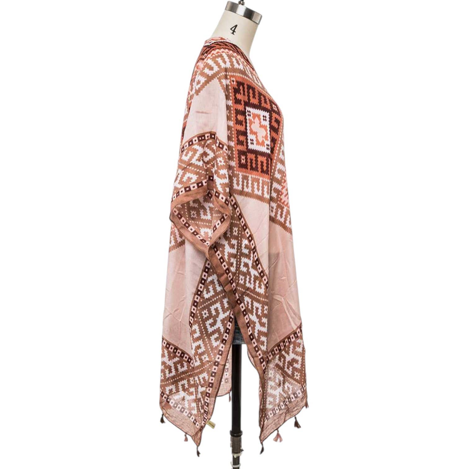 LA Jewelry Plaza - Wholesale Kimono - Women's - Fringe Tassel Aztec Printed Kimono Cardigan1