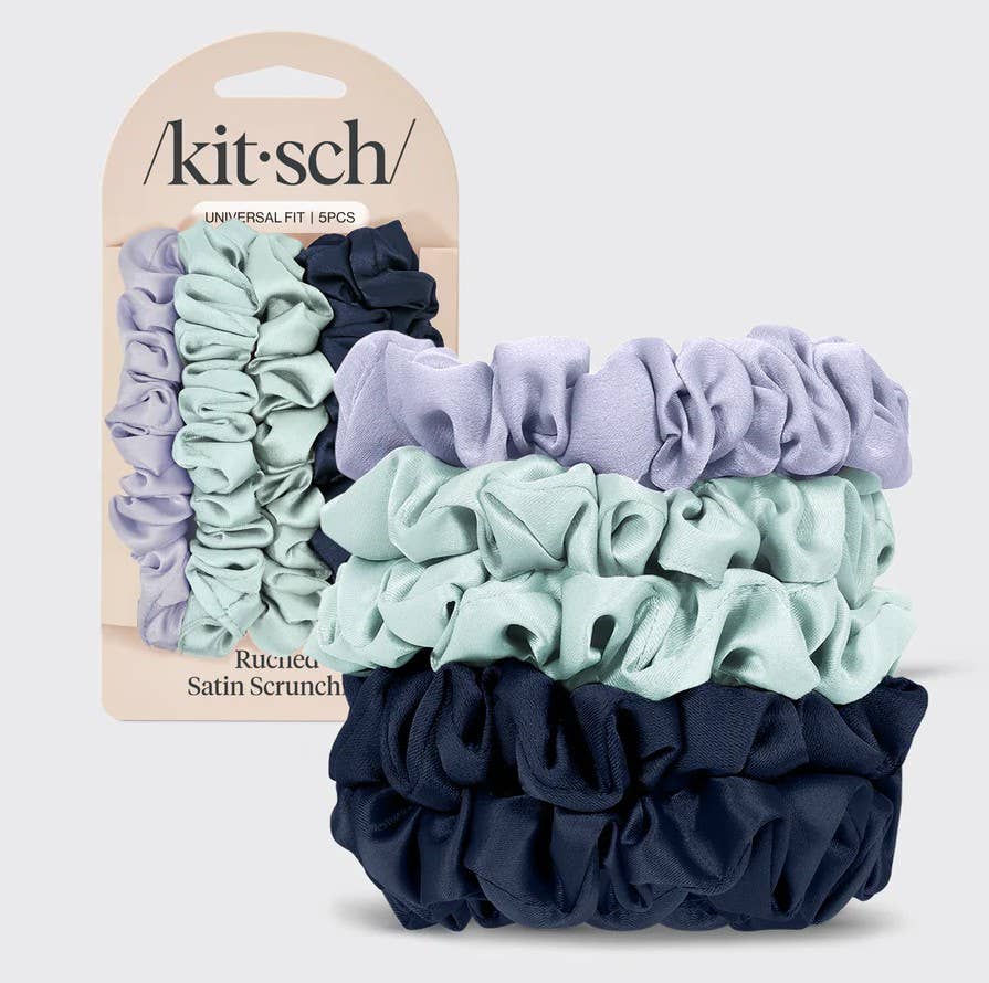KITSCH - Wholesale Scrunchie - Women's - Ruched Satin Scrunchies 5pc Set - Garden Bouquet0