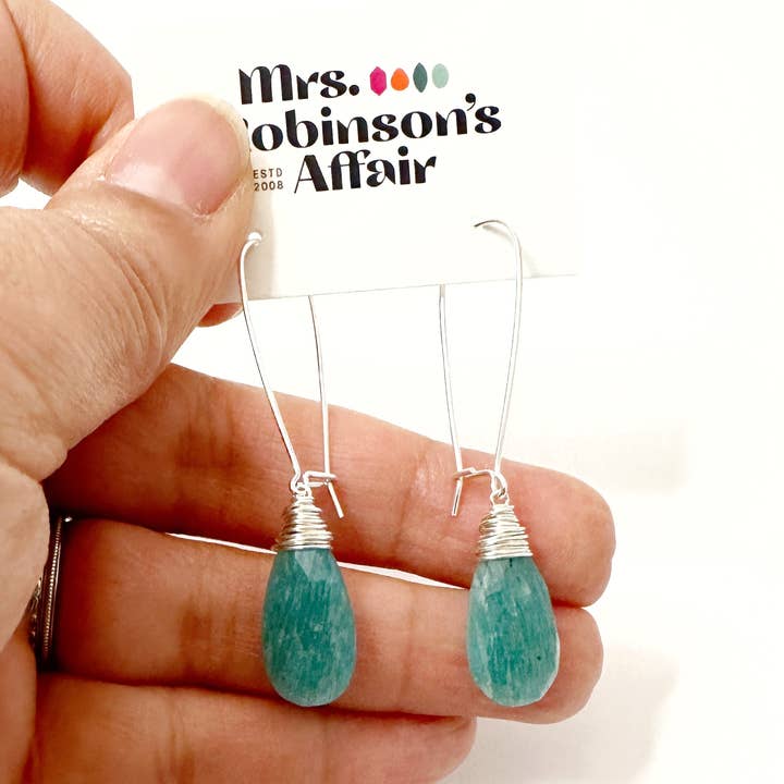 Kidney Earrings - Amazonite - Teardrop - Silver for wholesale by Mrs. Robinson's Affair