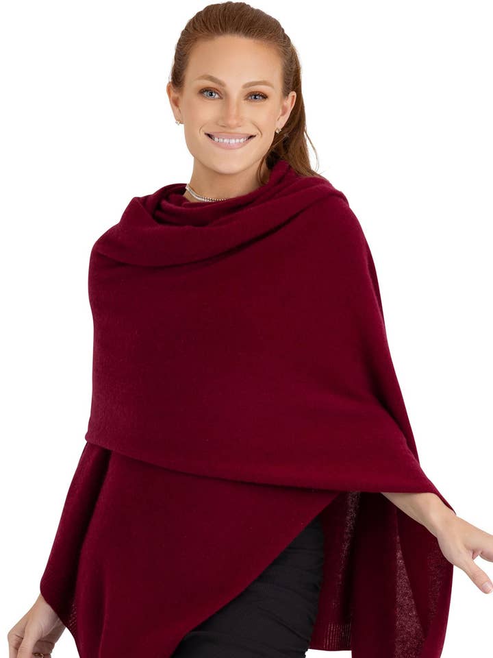 Velanio Maroon 100% kashmir strikket omslagsjal for engroshandel hos Velanio Cashmere