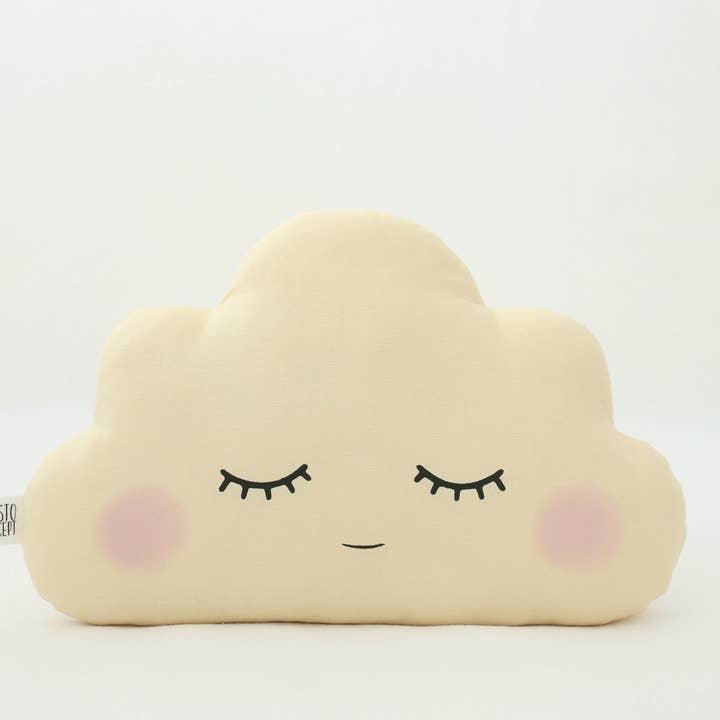 Sleepy Pastel Yellow Small Cloud Cushion With Pink Cheeks for wholesale by ProstoConcept