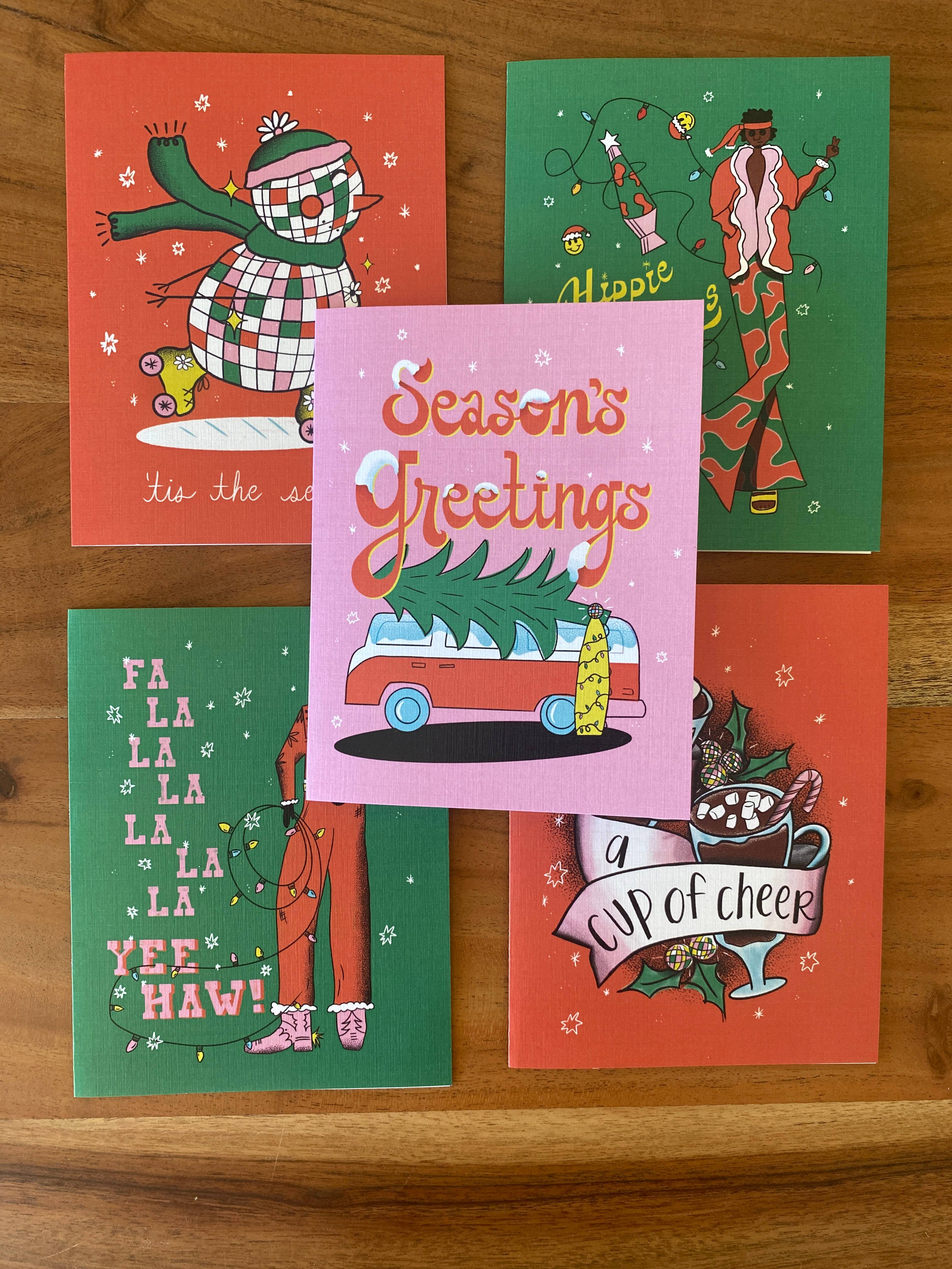 Charmed Life Designs - Wholesale Season's Greetings Card - Season's Greetings Retro Van Holiday Greeting Card0