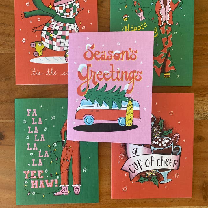 Charmed Life Designs - Wholesale Season's Greetings Card - Season's Greetings Retro Van Holiday Greeting Card