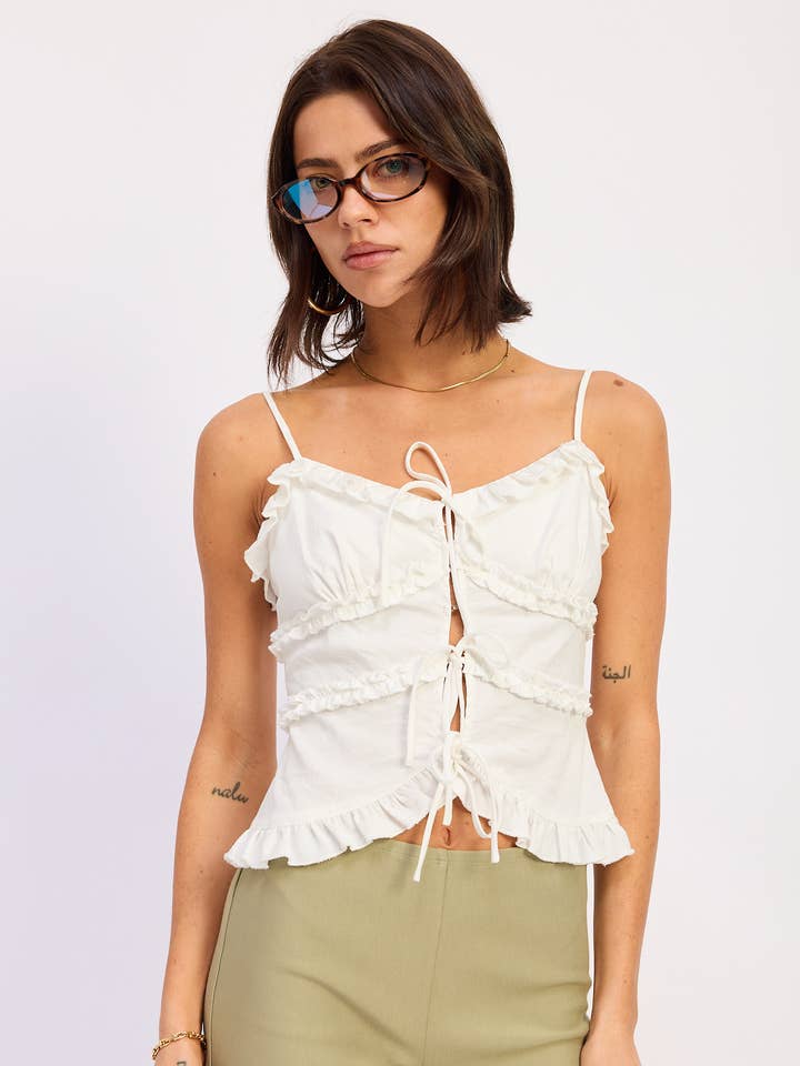 CAMISOLE À BRETELLES SPAGHETTI VOLANTÉES pour la vente par Emory Park