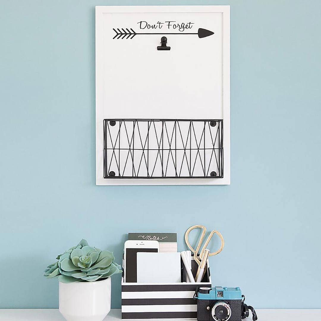 Blu Monaco - Wholesale Wall Mounted Shelf - Wall Mount Mail Organizer with Note Clip - White Wood with Black Metal Basket3