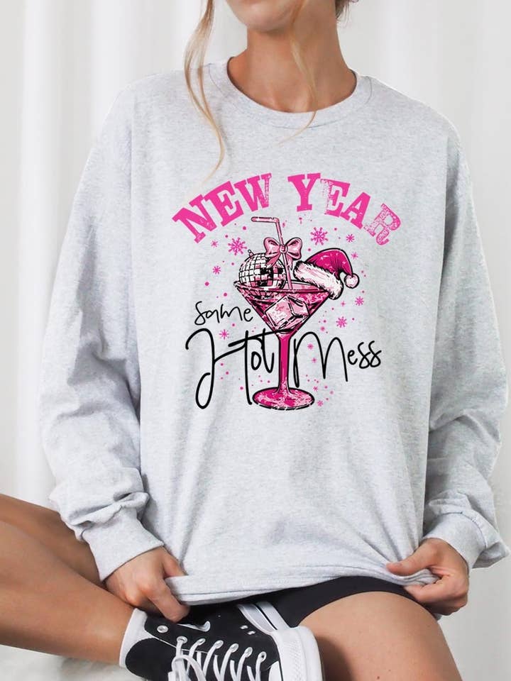 New Year Same Hot Mess Graphic Long Sleeve Tee for wholesale by COLORBEAR
