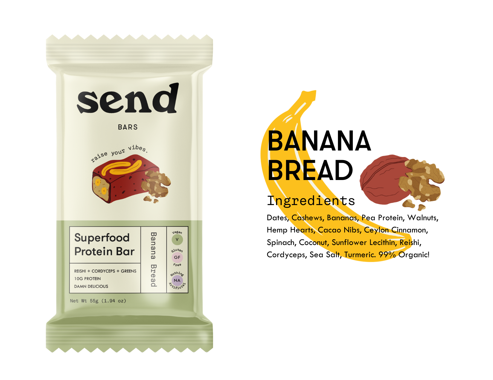 Send Bars - Wholesale Snack Bar - Banana Bread Superfood Protein Bars - Single Caddy (8 bars)1