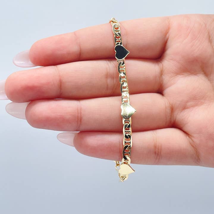18k GF Mariner Schakelarmband Met Gestempelde Harten voor wholesale door Milie