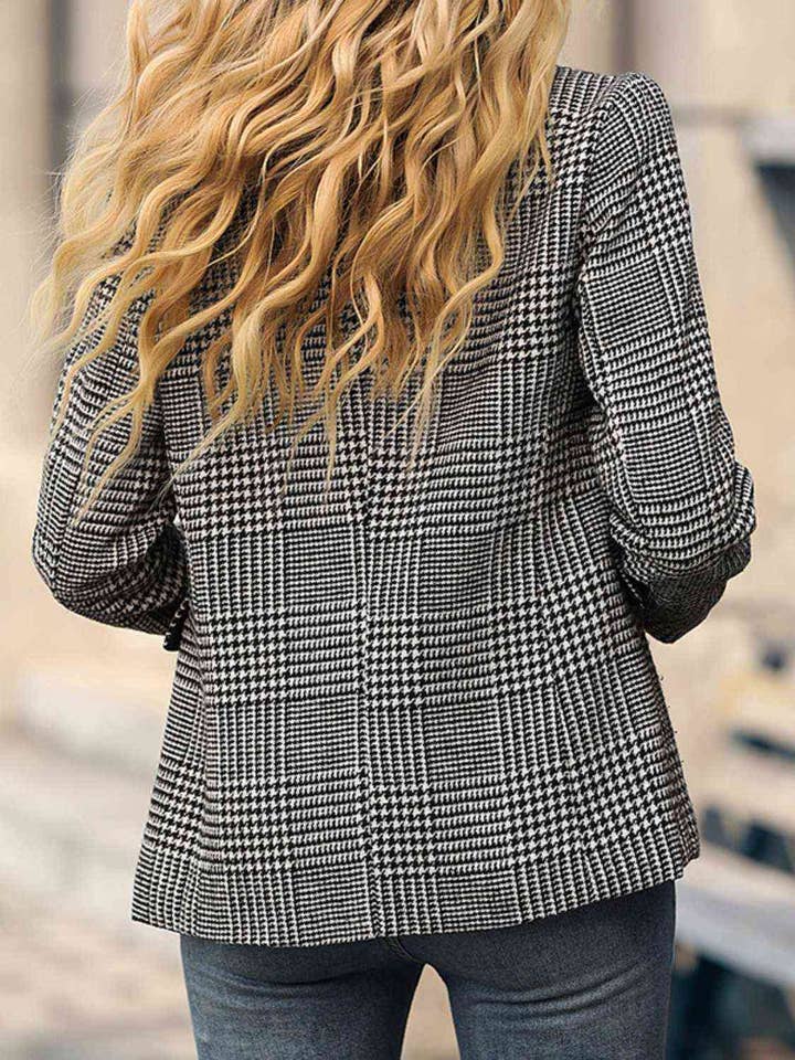 Houndstooth Buttoned Long Sleeve Blazer for wholesale on Faire