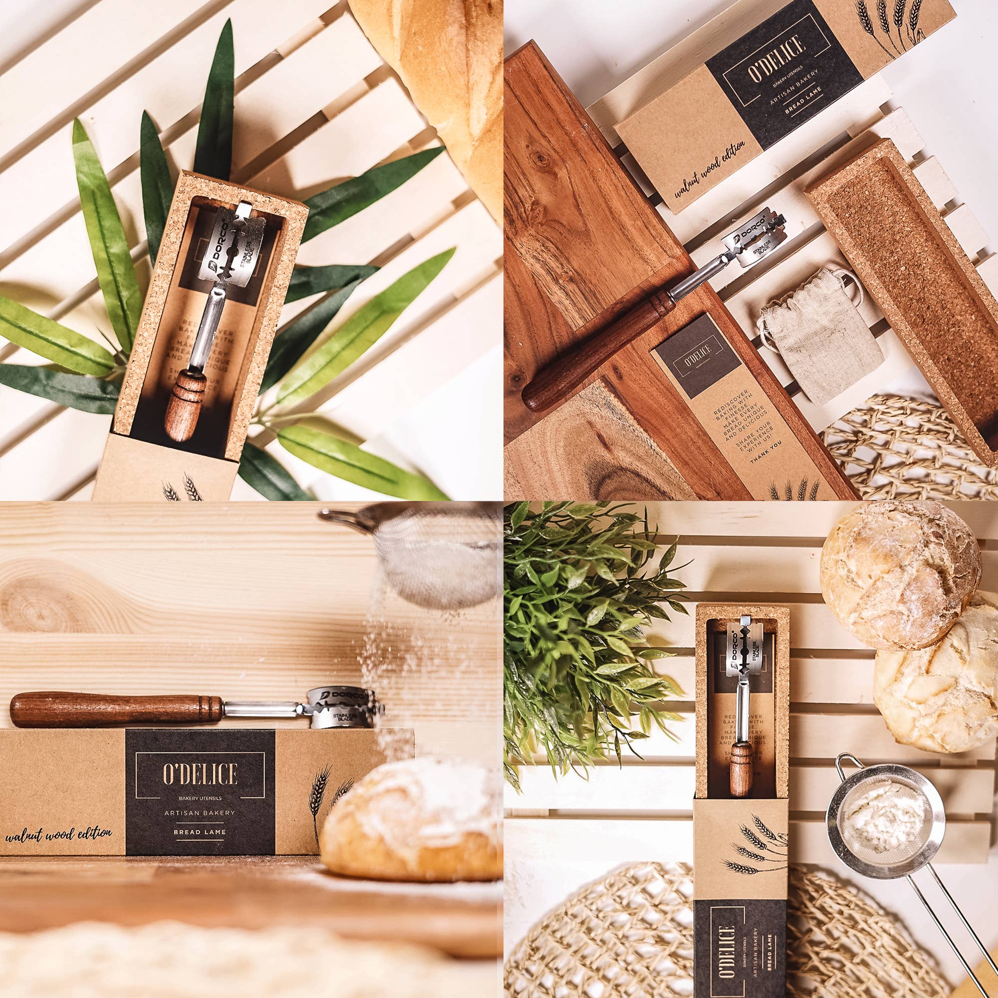 O'Delice Bakery - Wholesale Kitchen Tool/Gadget - Bread Lame Handcrafted in Walnut Wood With Storage & Blades5