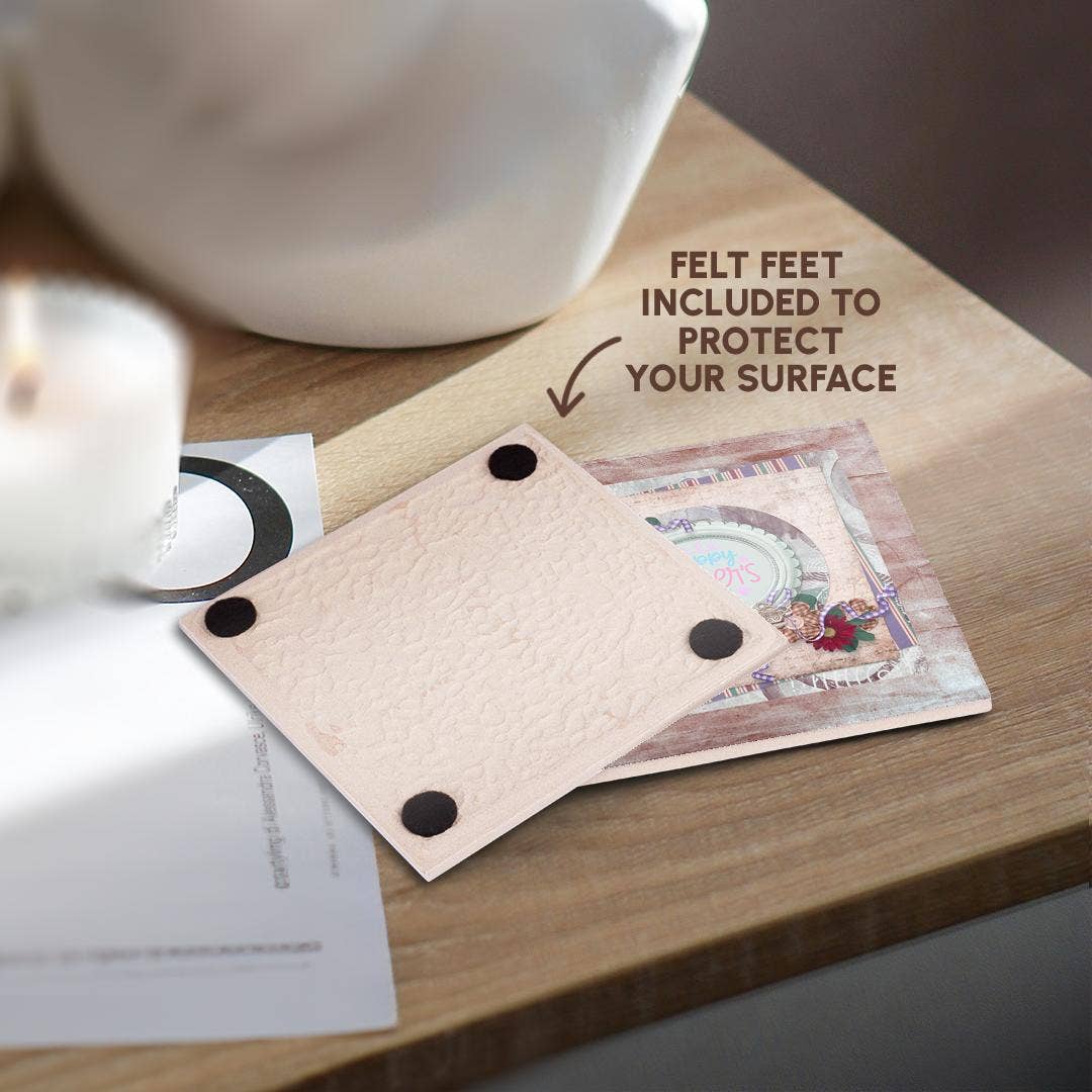 3dRose - Wholesale Onderzetters - 3dRose, Afbeelding van Moederdag in Flora Ronde Lijst, Theepot en Kopje Bedel, Onderzetter3