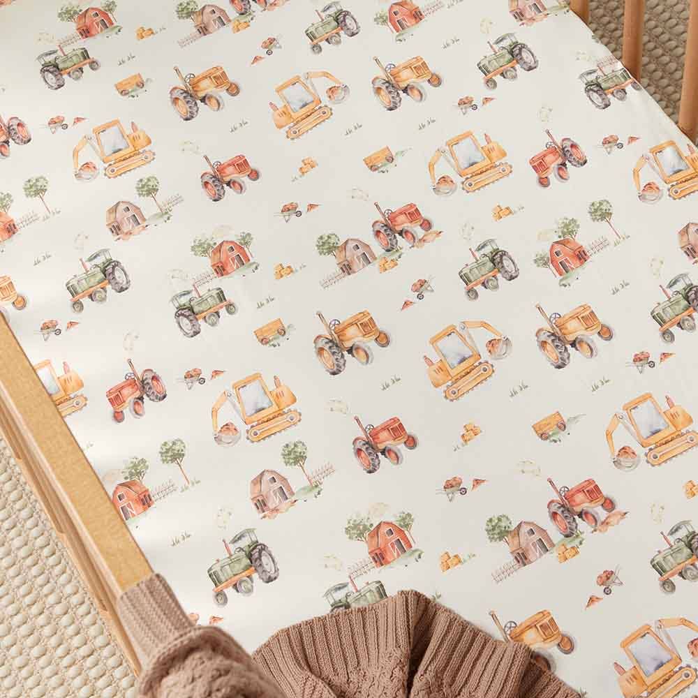 Snuggle Hunny - Wholesale Cot/Crib Sheets - Diggers Organic Fitted Cot Sheet1