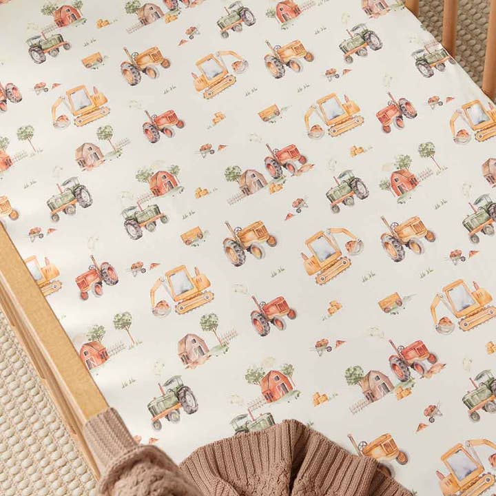 Snuggle Hunny - Wholesale Cot/crib sheets - Diggers Organic Fitted Cot Sheet1