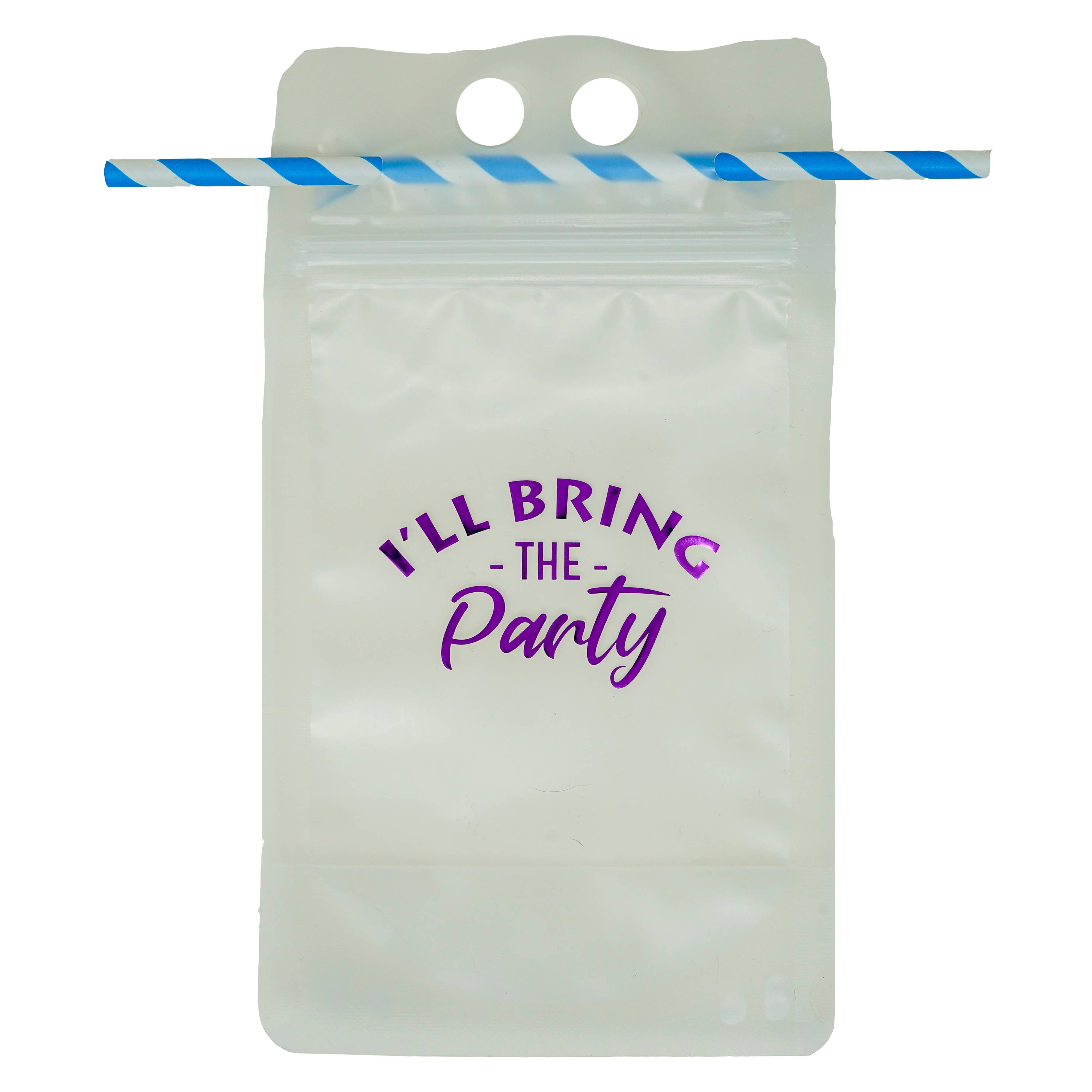 Funky Junque - Wholesale Drinking Glass/Cup - Drink Pouch with Straw - I'll Bring the Party (Fuchsia)1