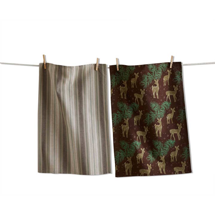 Green Wilde Pine Deer Dishtowel Kitchen Towel Set of 2 for wholesale on Faire