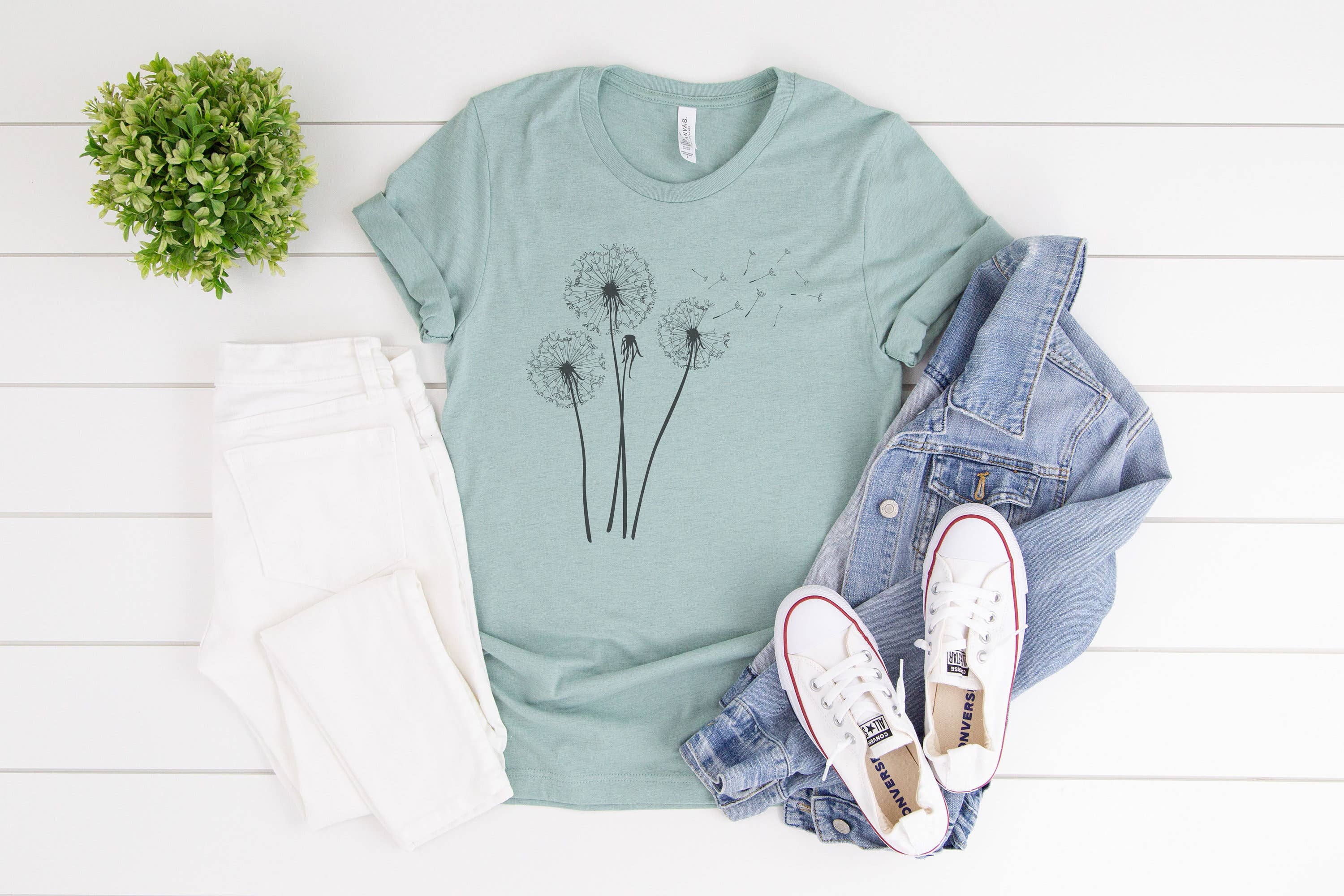 Amy Anne Apparel Inc – wholesale Screen printed t-shirt – Women′s – Dandelion Silhouette Tee | Botanical Tshirt2