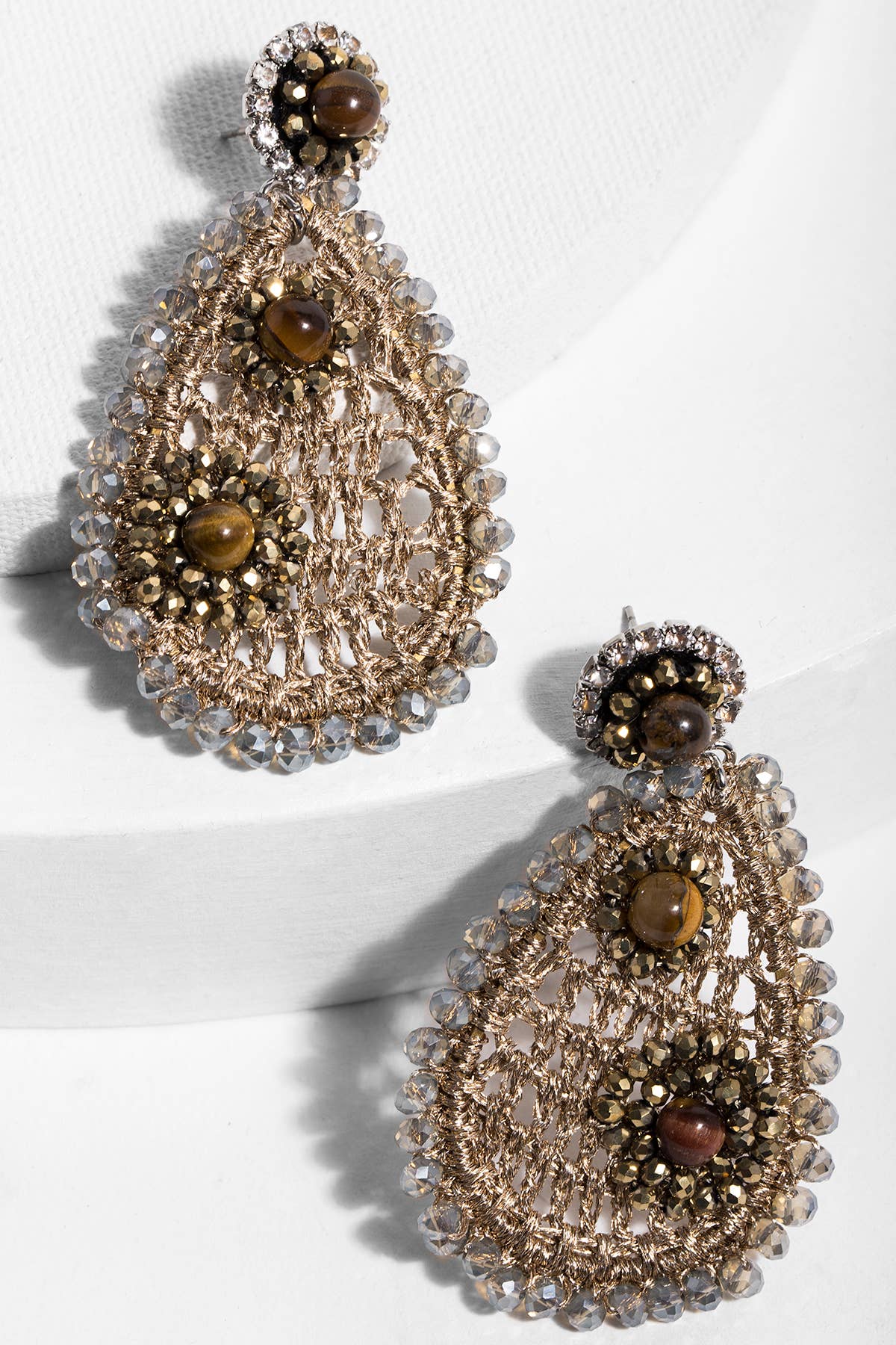 SAACHI - Wholesale Dangle Earrings - Crochet Jasmine Sparking Crystal Gold Drop Earring2