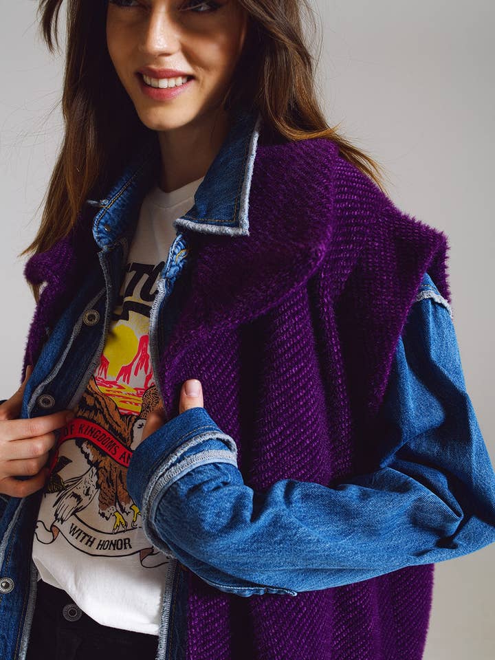 Open Herringbone Gilet with Shawl Style Collard in purple for wholesale on Faire3