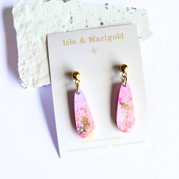 Raindrop Resin Earrings- Pink for wholesale by Isla & Marigold
