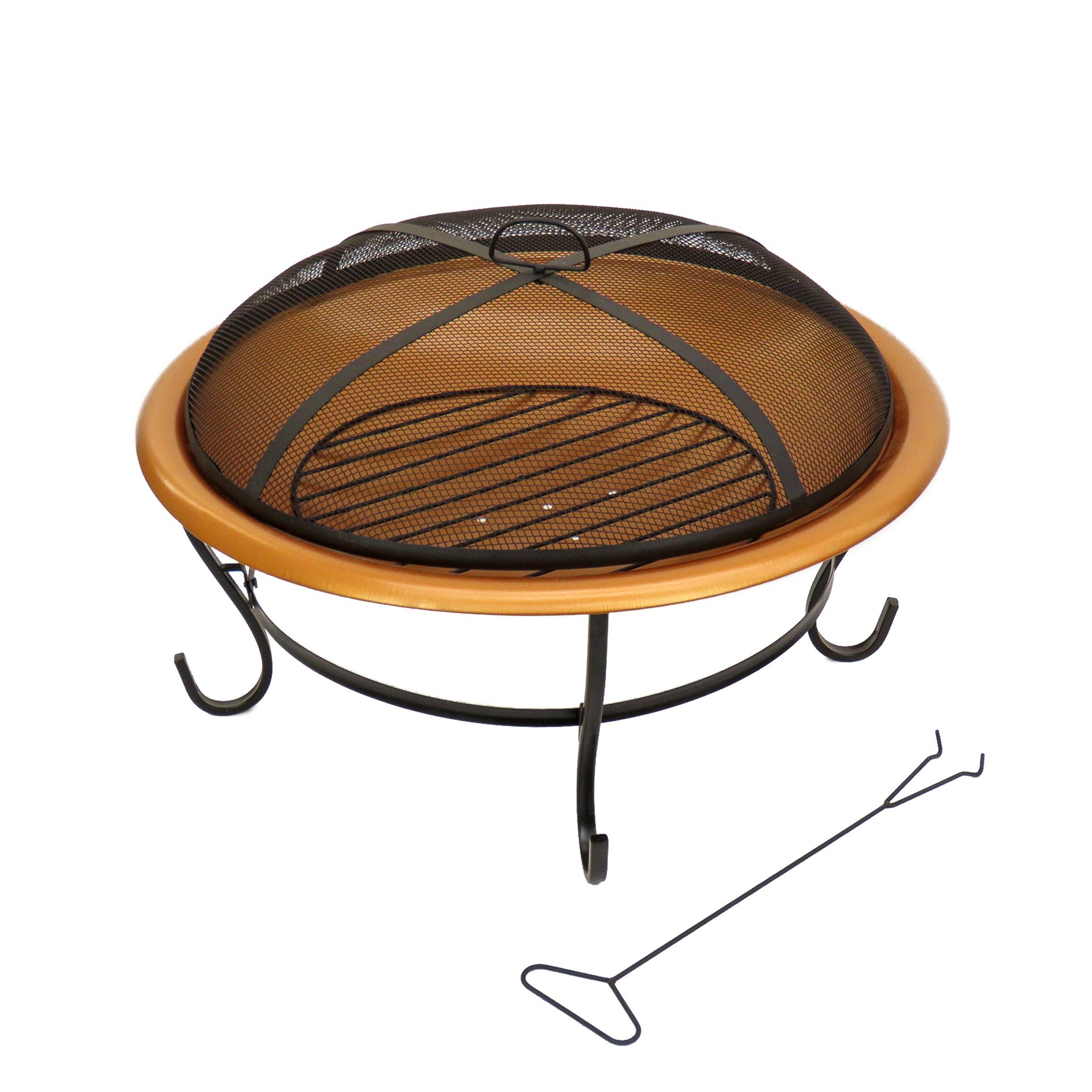National Tree Company - Wholesale Fire Pit - 29 in. Copper Finish Steel Outdoor Fire Pit with Black Stand and Screen Cover0