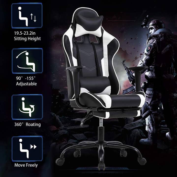 Ergonomic Gaming Chair With Lumbar Support Footrest White for wholesale on Faire5