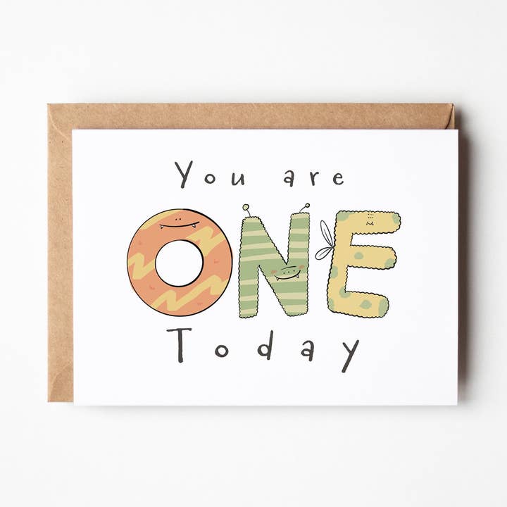 "You Are 1 Today" Milestone Birthday Card – Cute Hand-Drawn Monster Design for wholesale by Richard Darani