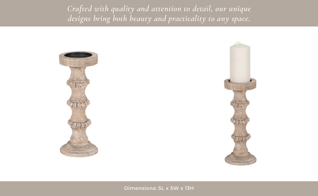 Sagebrook Home - Venta al por mayor Candelabros - Portavelas de Pilar de Madera con Detalles de Cuentas - Marfil, 33 cm.13