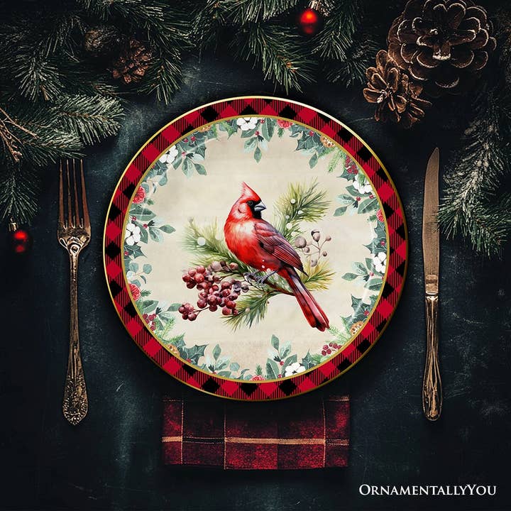 OrnamentallyYou - Wholesale Dinnerware Set - Holiday Cheer Set of 4 Plates with Real Gold Plaid Trim5