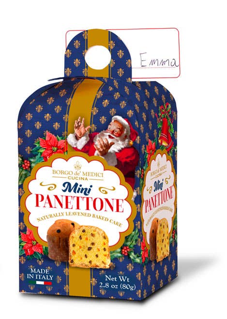 BORGO DE MEDICI USA – Preparado de bolo por atacado – 80g Mini Panettone “Caixa de suporte de lugar” Bandeja pronta para prateleira (12 p1