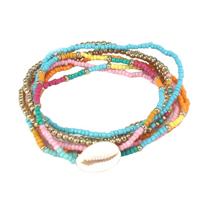 Armband 5 Strengen Veelkleurige Glaskralen Pasteltinten voor wholesale door Shared Earth