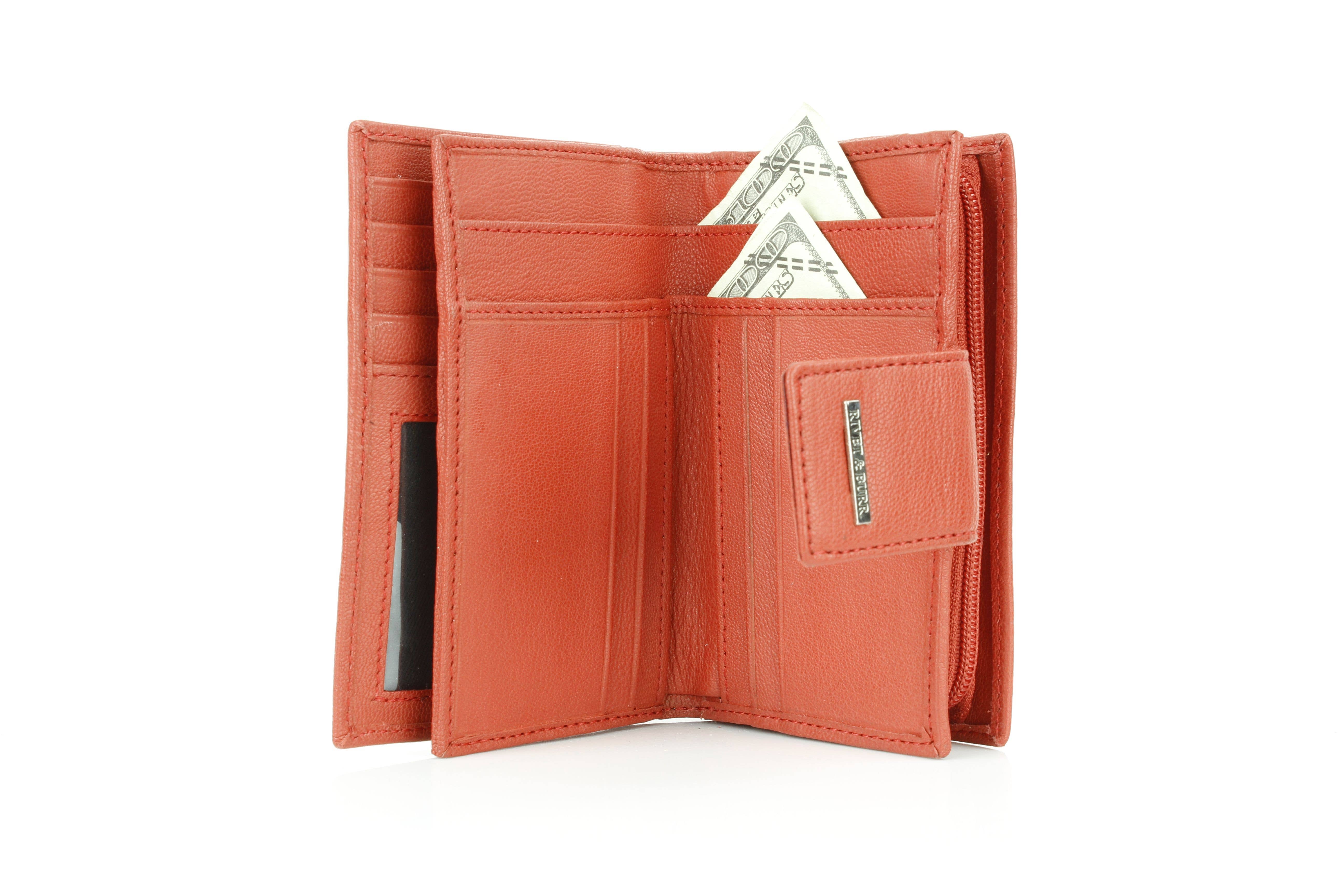 Leather Impressions Inc - Wholesale Wallet - Women's - Snap Leather Clutch Wallet | Zip Pocket RB LW 21 100144