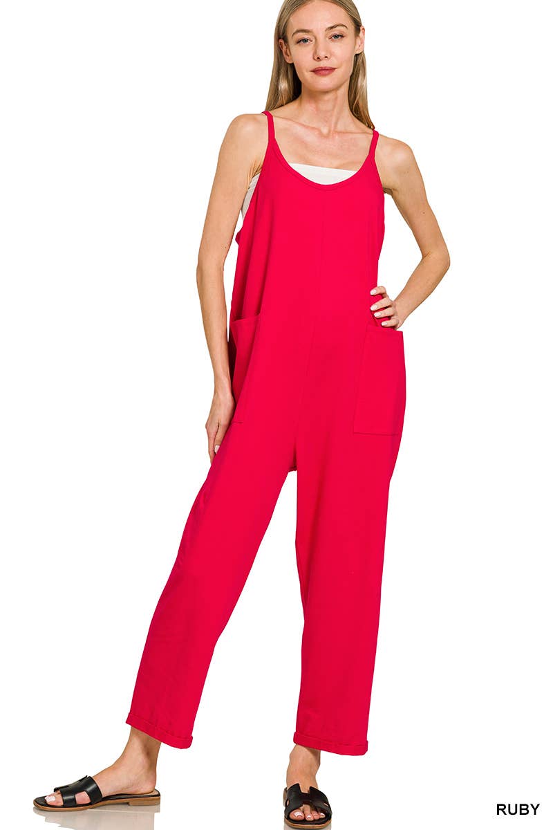 42POPS – Engroshandel Jumpsuit - Dame – Spaghetti-strop jumpsuit i bomuld med lommer24