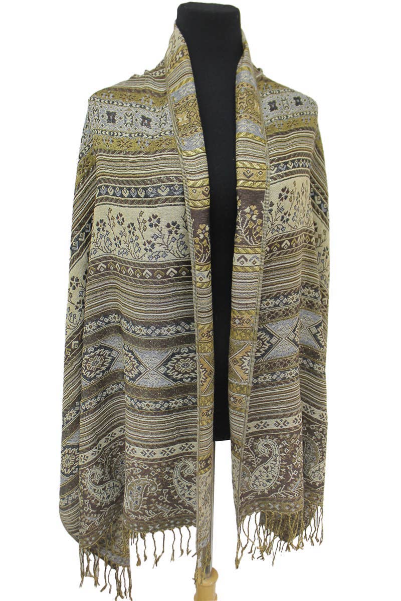 AS SHOWN Geometric Paisley Metallic Pashmina Shawl Scarf for wholesale on Faire3
