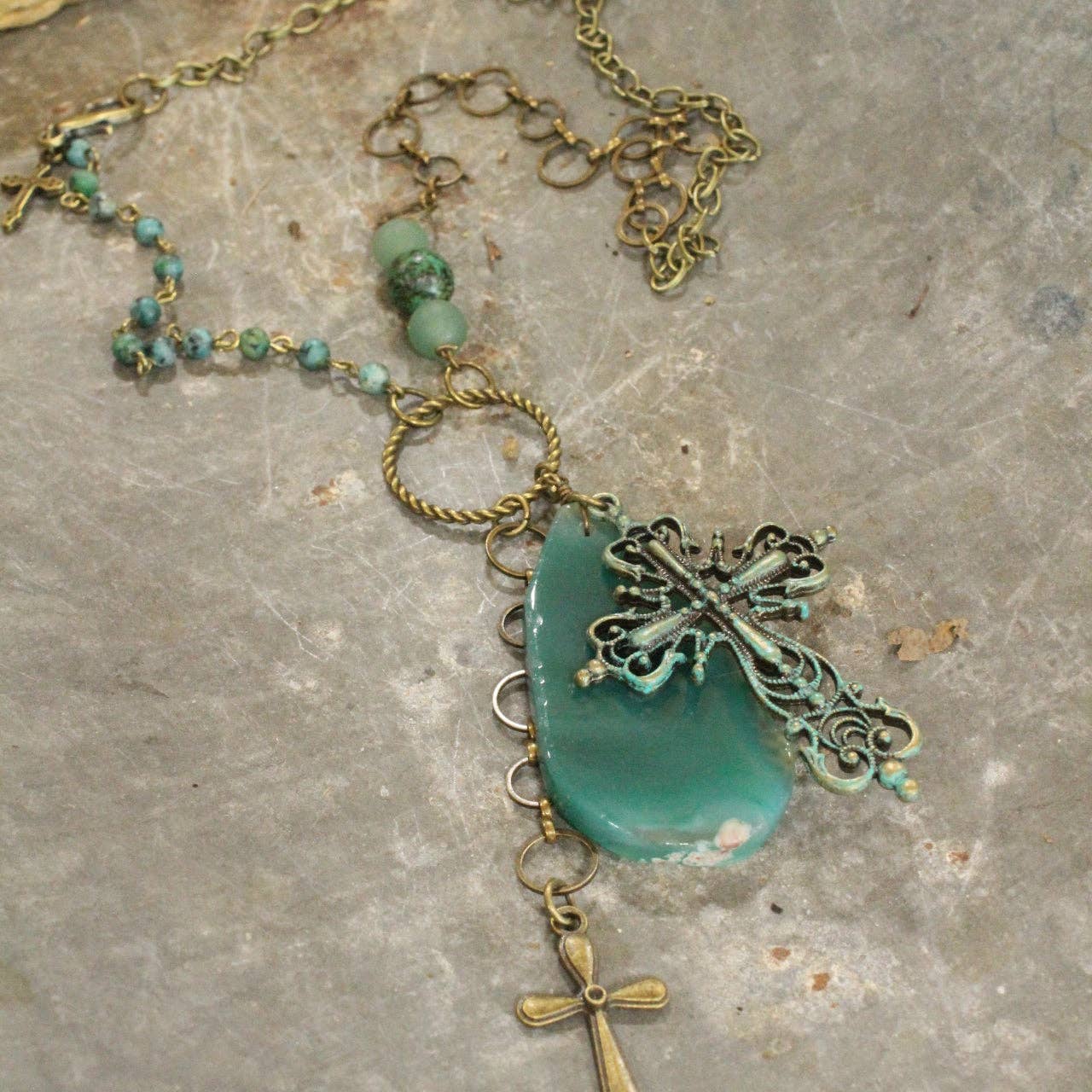 The Primitive Peddler, Inc. - Wholesale Pendant/Charm Necklace - Bohemian Jade Cross Stone Necklace2